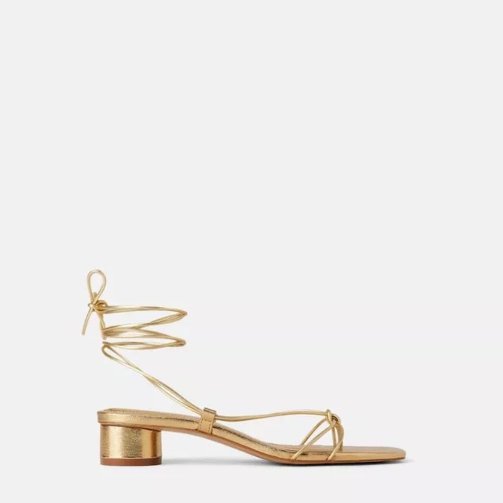 ZARA GOLD HEELED STRAPPY SANDALS PU 2843/001 2344/001